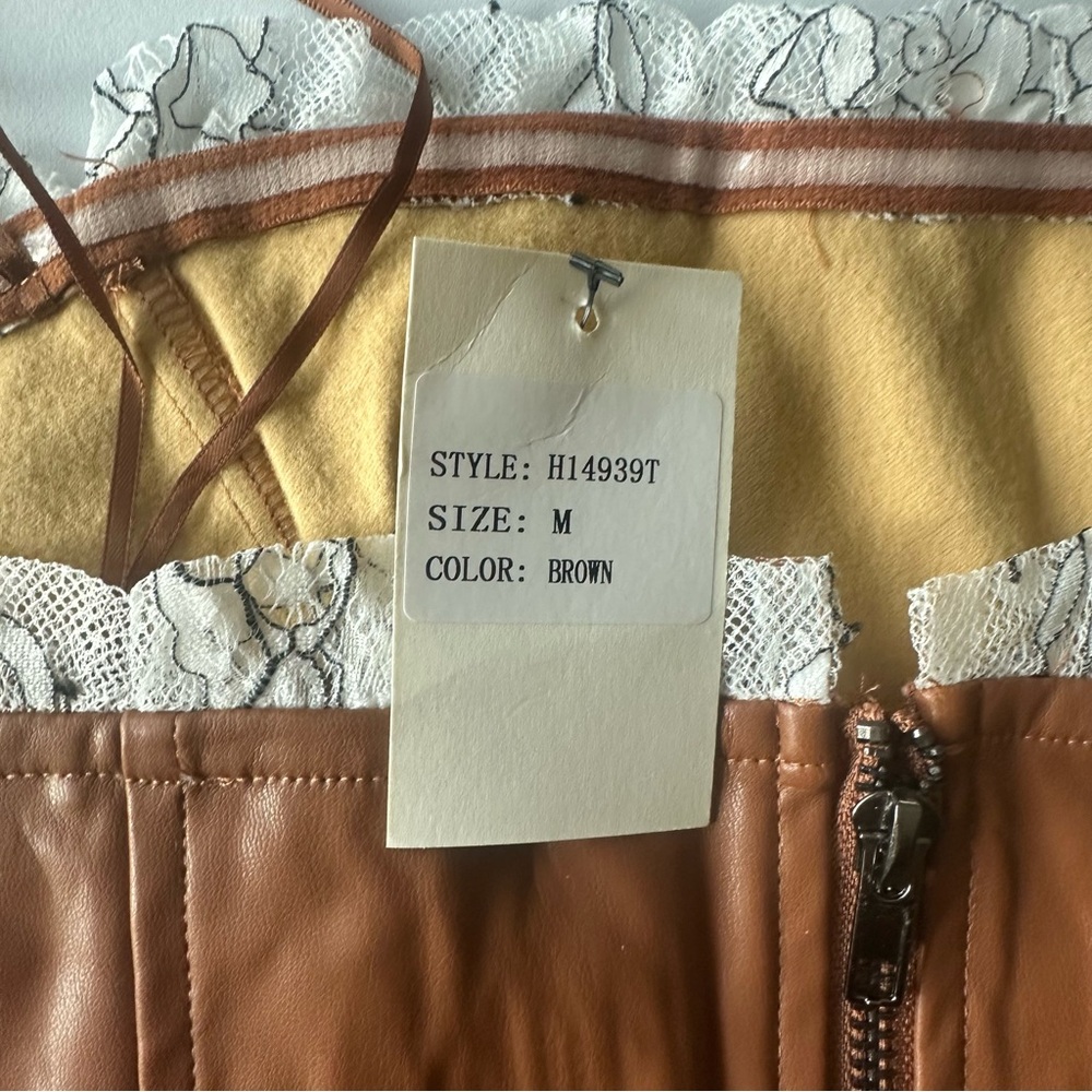 Idem Ditto Faux Leather Strapless‎ Top NWT Brown Corset Style Size M - Picture 7 of 9